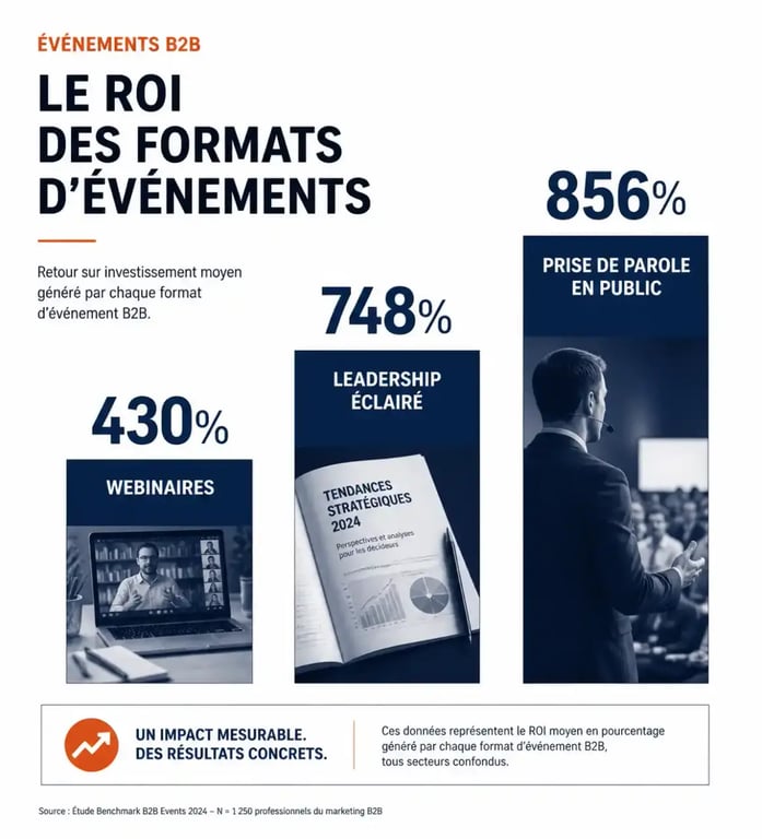 Infographie comparant le ROI des formats d'événements pour digitaliser vos événements professionnels et booster votre visibilité B2B