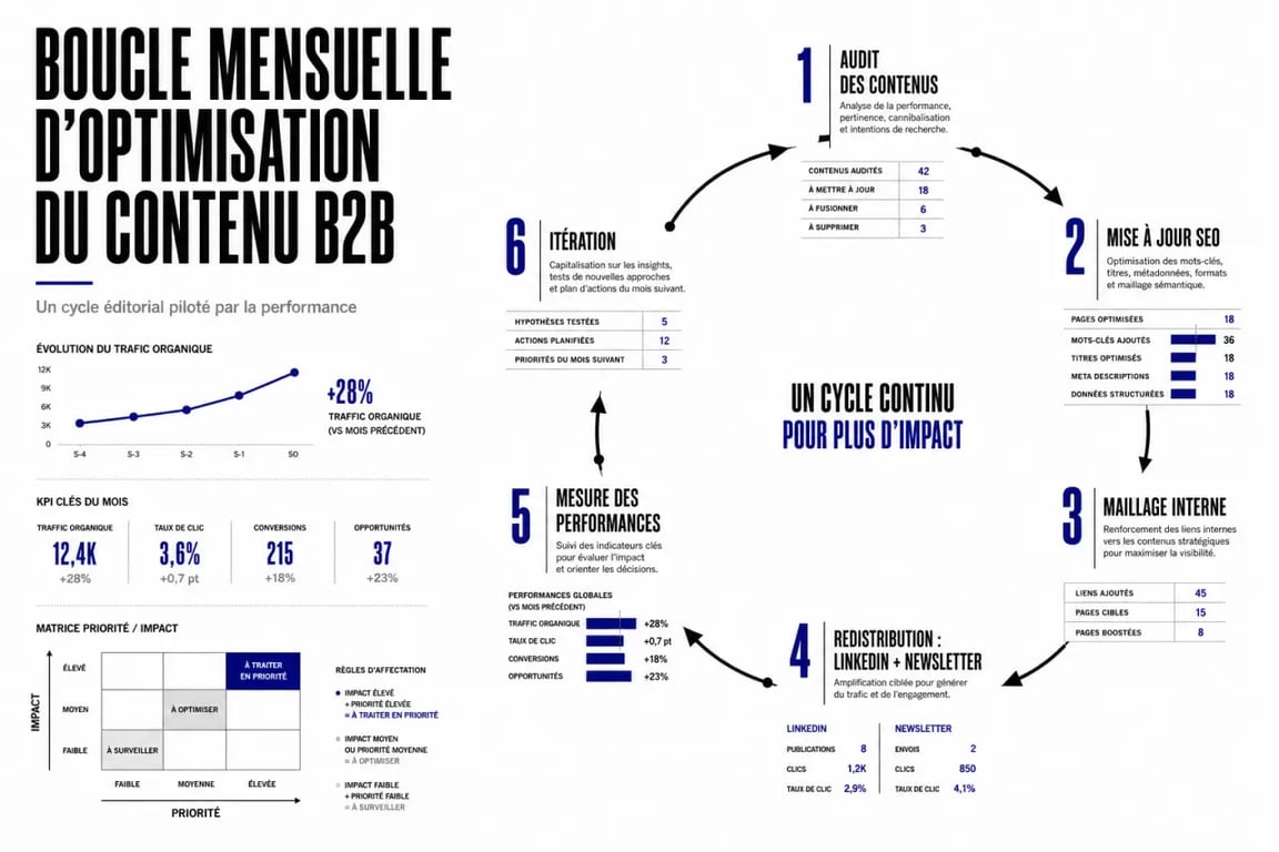 Optimiser sa stratégie de contenu B2B avec les outils mootion : boucle mensuelle d’optimisation du contenu